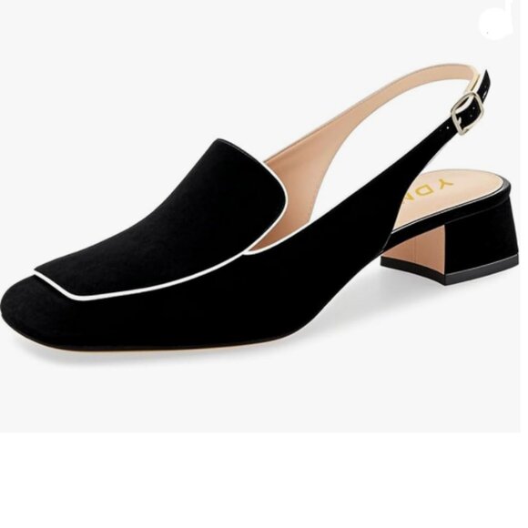 YDN Shoes - YDN Black Suede Square Toe Block Low Heels Slingback Formal Loafer Dressy Shoes
